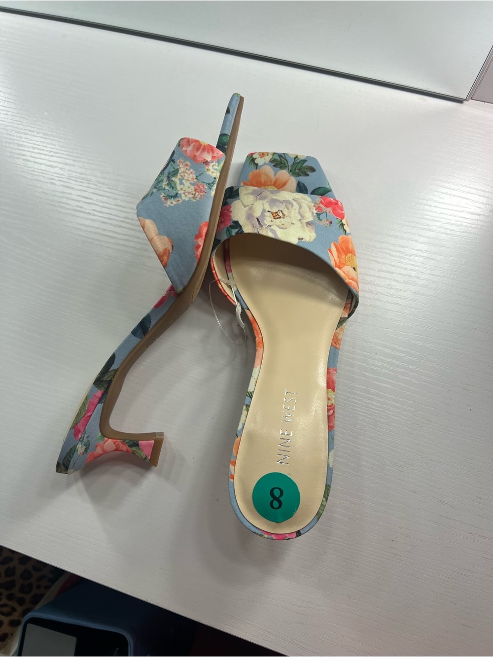 Nine West Floral Print Light Blue Slide Mules - Picture 5 of 16